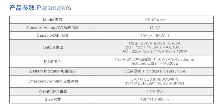 YT180Xpro 參數(shù)